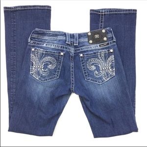 Miss Me boot cut dark wash stud pocket size 28